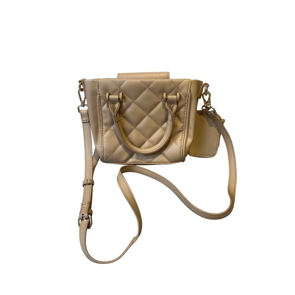 Steve Madden SM Quilted Satchel Bag Purse‎ Top Handle Crossbody Beige
